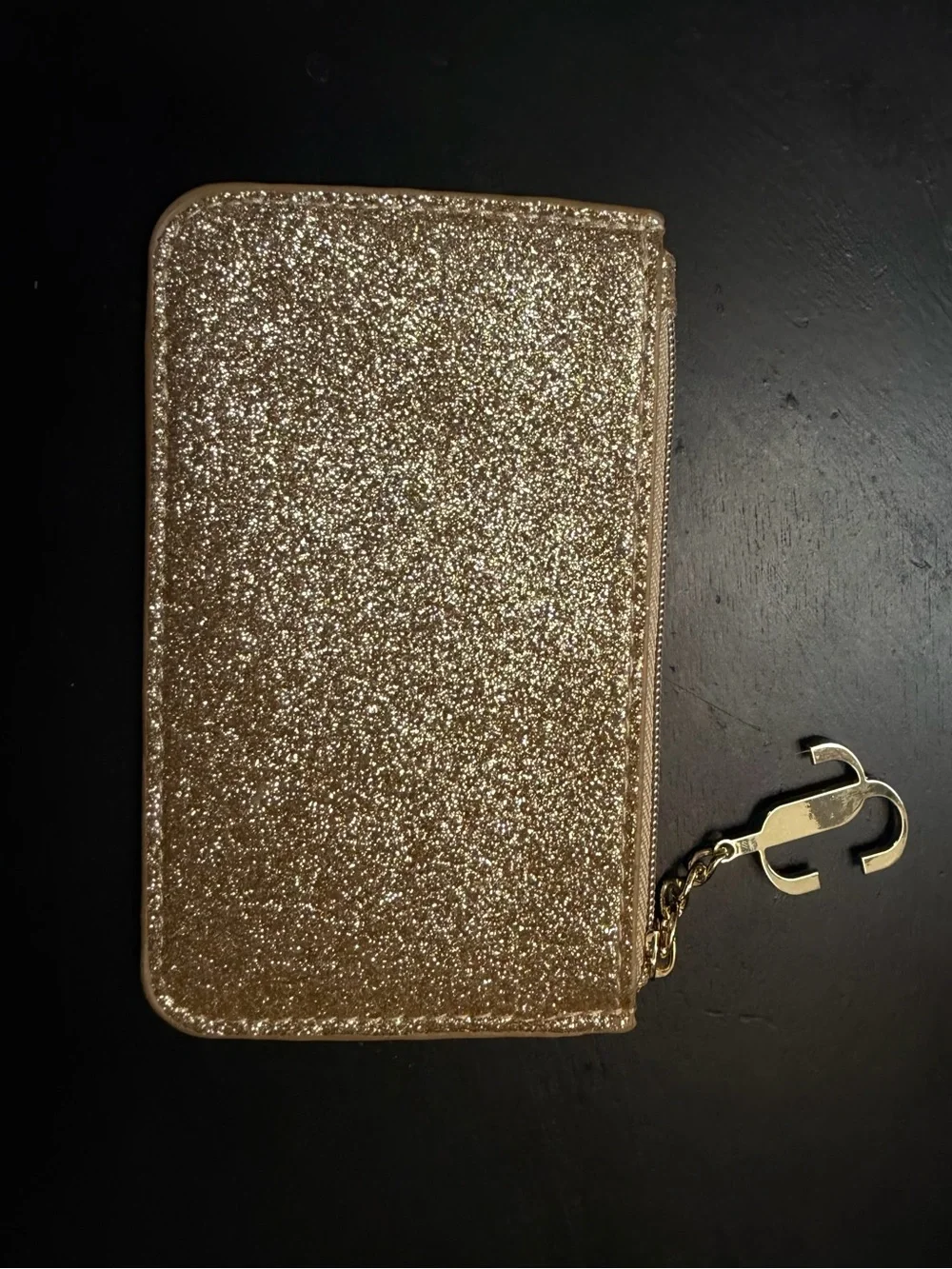 Jimmy Choo Metallic Rose Gold Glitter Zip Phone Wallet